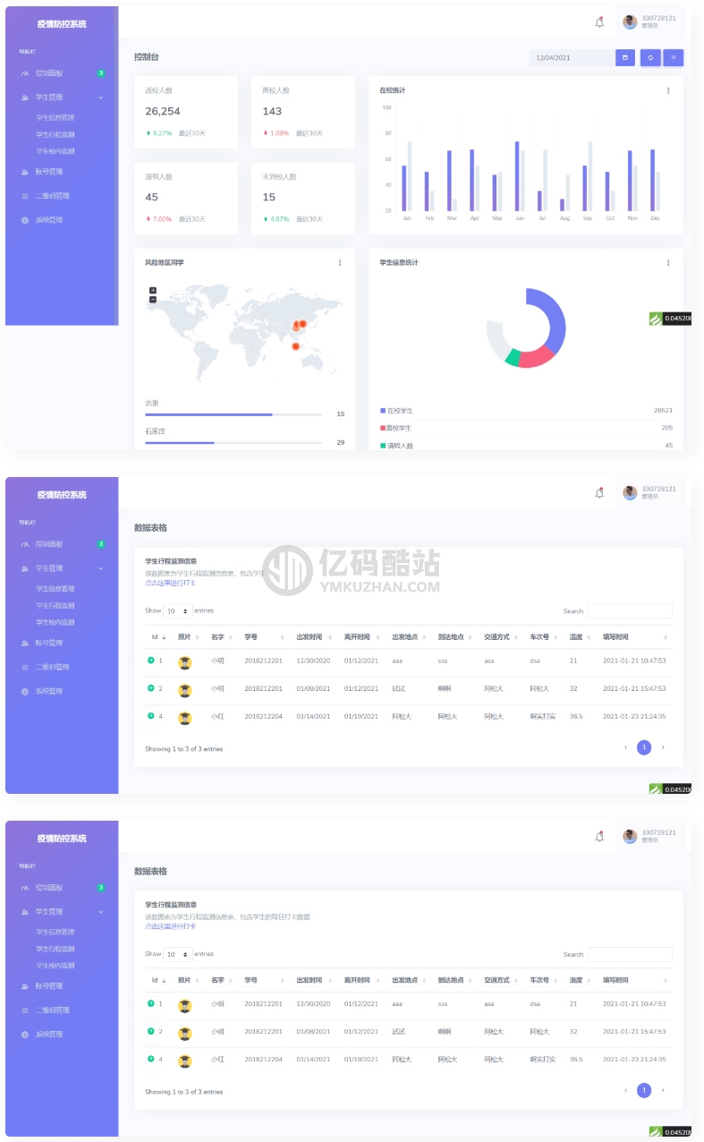 疫情防控進出登記系統/校園管理/小區疫情防控/ThinkPHP6.0插圖 疫情防控進出登記系統/校園管理/小區疫情防控/ThinkPHP6.0插圖