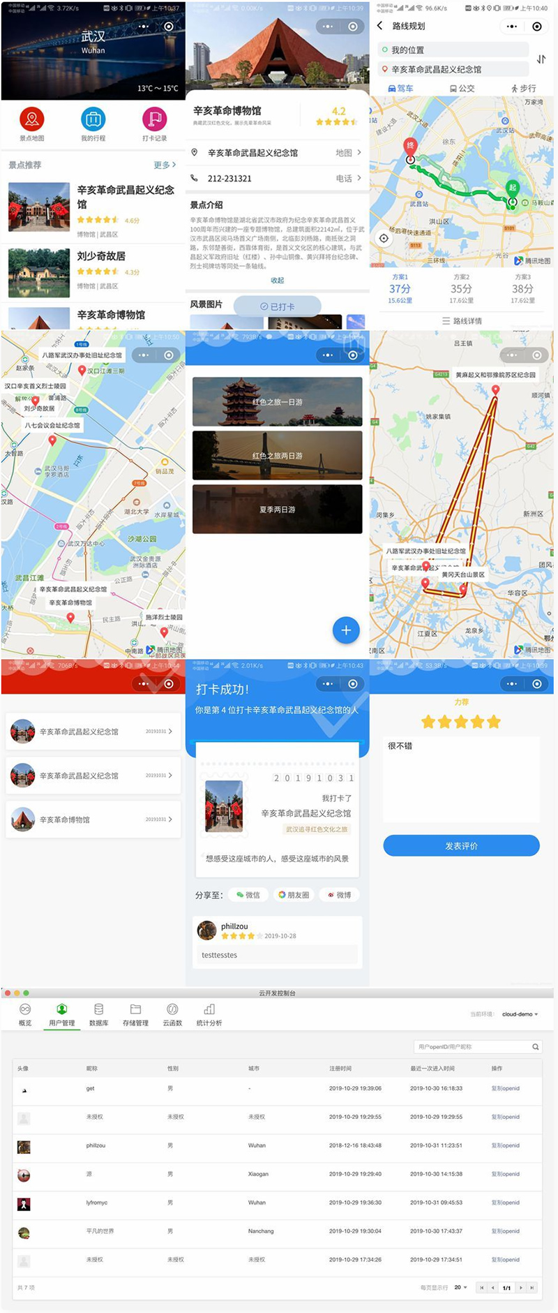 雲開發Wetour旅遊打卡廣場微信小程序源碼ds